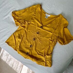 Sunny Yellow Button-Up Short Sleeve Top